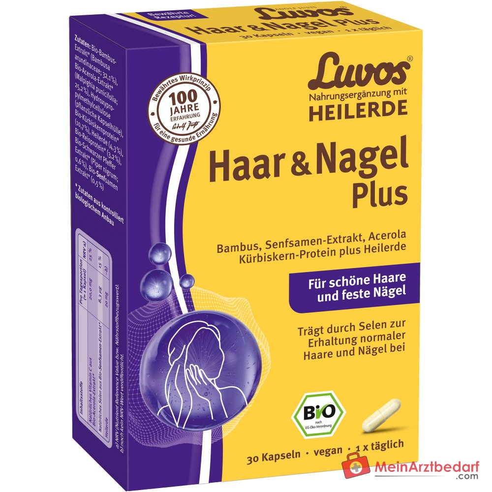 Luvos Heilerde Bio Haar & Nagel Plus Vitamin C / Selen / Silizium / Kürbiskern-Protein / Piperin Kapseln, 30 St..