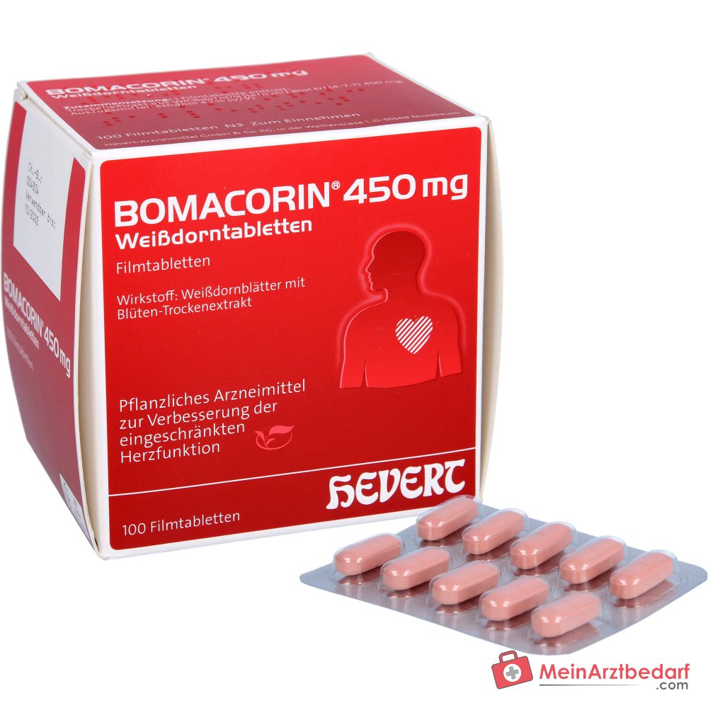 Hevert Bomacorin liść głogu 450 mg, 100 tabletek powlekanych