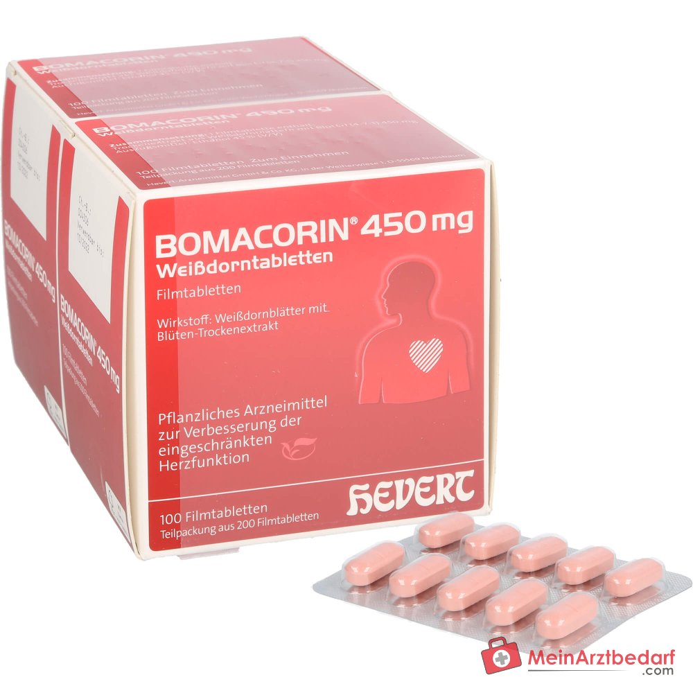 Hevert Bomacorin Weißdornblätter 450 mg, 200 Filmtabletten