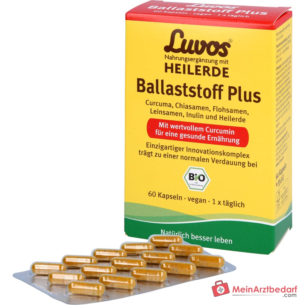 Luvos Heilerde Bio Ballaststoff Plus Flohsamenschalenpulver / Inulin / Curcuma Longa / Chiasamen / Leinsamenmehl Kapseln, 60 St..