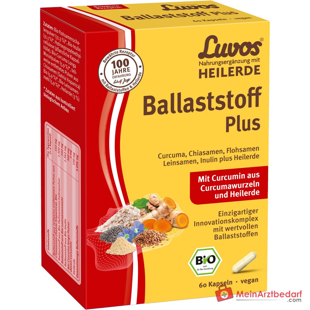 Luvos Heilerde Bio Ballaststoff Plus Flohsamenschalenpulver / Inulin / Curcuma Longa / Chiasamen / Leinsamenmehl Kapseln, 60 St..