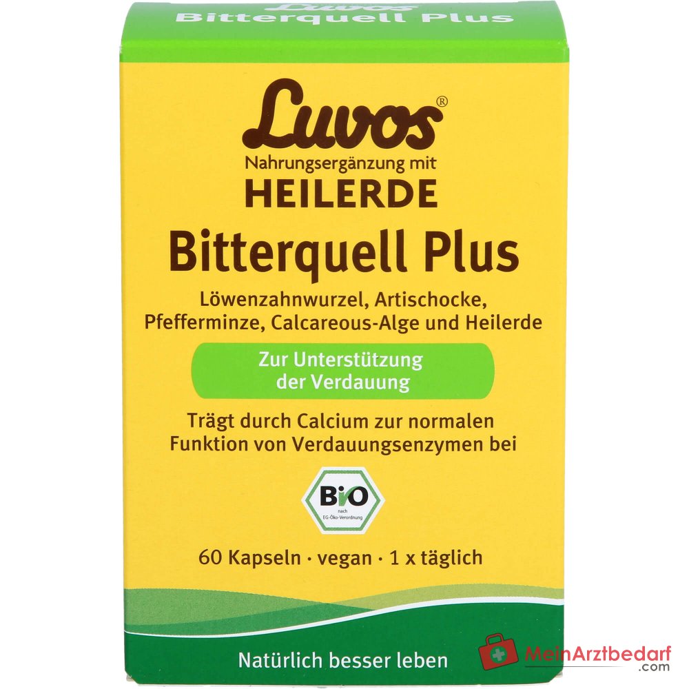 Luvos Heilerde Bio Bitterquell Plus Calcium / Loewenzahnwurzel / Pfefferminze / Artischocke / Heilerde Kapseln, 60 St..