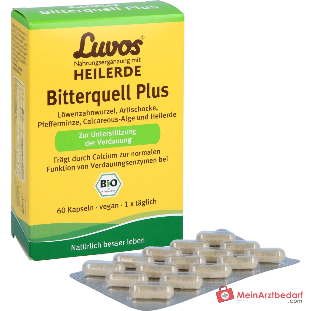 Luvos Heilerde Bio Bitterquell Plus Calcium / Loewenzahnwurzel / Pfefferminze / Artischocke / Heilerde Kapseln, 60 St..