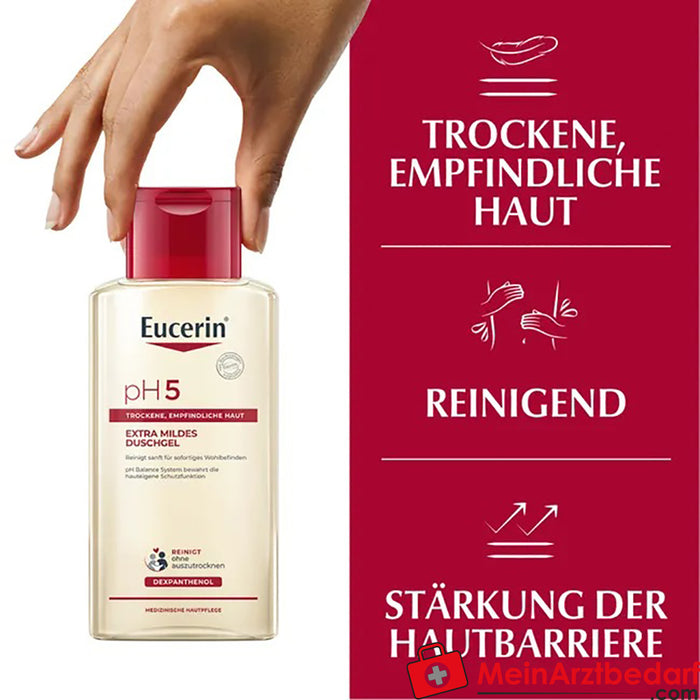Eucerin® pH5 Gel de Ducha|Limpieza sin jabón para pieles secas y estresadas, 200ml