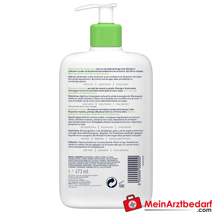 CeraVe Feuchtigkeitsspendende Reinigungslotion|nicht schäumende Reinigung für Gesicht und Körper, 236ml