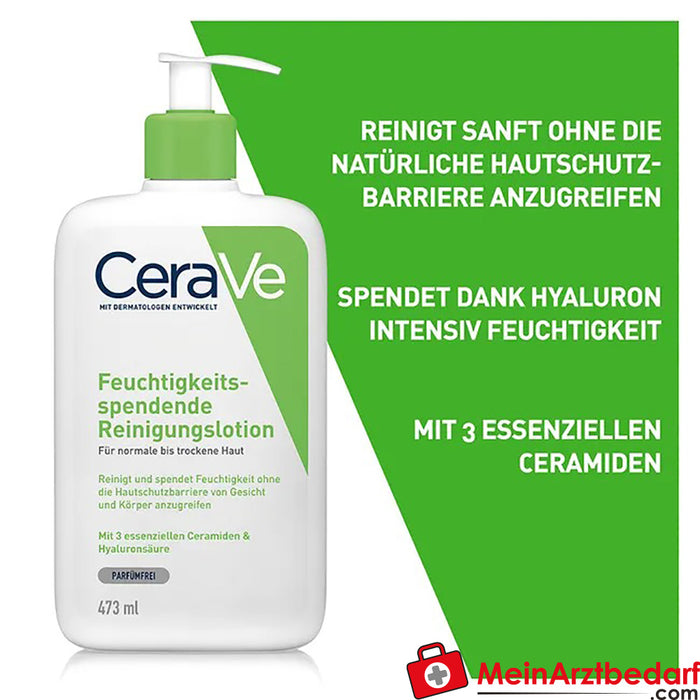 CeraVe Feuchtigkeitsspendende Reinigungslotion|nicht schäumende Reinigung für Gesicht und Körper, 236ml