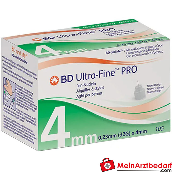 BD Ultra-Fine™ PRO 4 mm 32 G, 105 unidades.