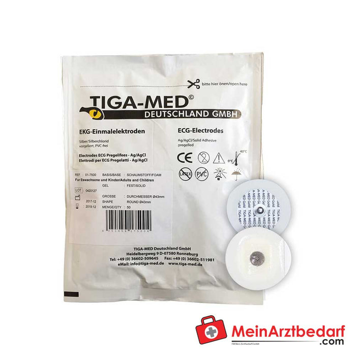 Elétrodo adesivo TIGA-MED ECG, gel sólido, 50 unidades.