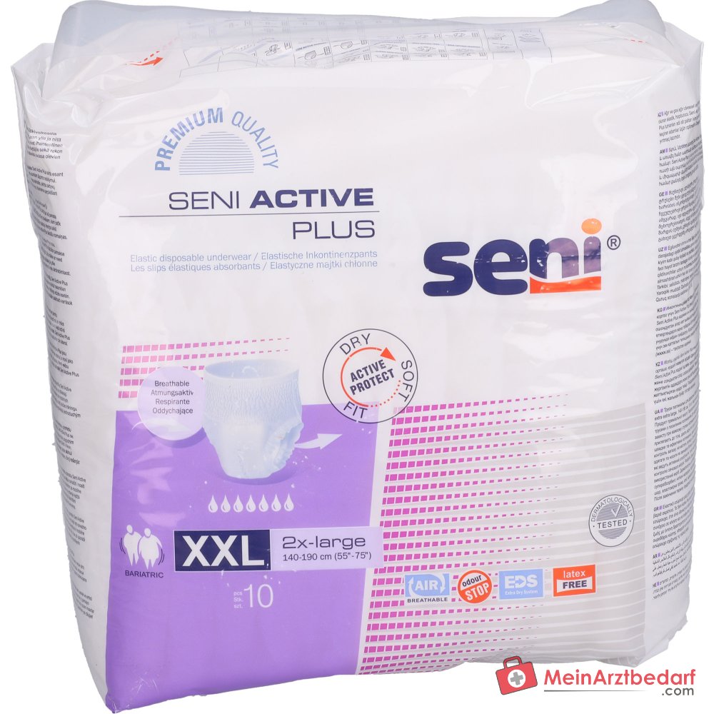 Slip d'incontinence à usage unique SENI Active Plus XXL Tour de hanches 140-190 cm, respirant, indicateur d'humidité