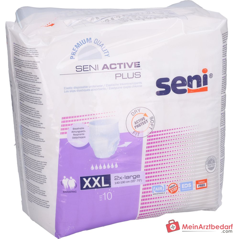 Slip d'incontinence à usage unique SENI Active Plus XXL Tour de hanches 140-190 cm, respirant, indicateur d'humidité