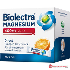 Biolectra Magnesium 400 mg ultra Direct Magnesiumoxid Micro-Pellets Orangengeschmack, 60 Sticks.