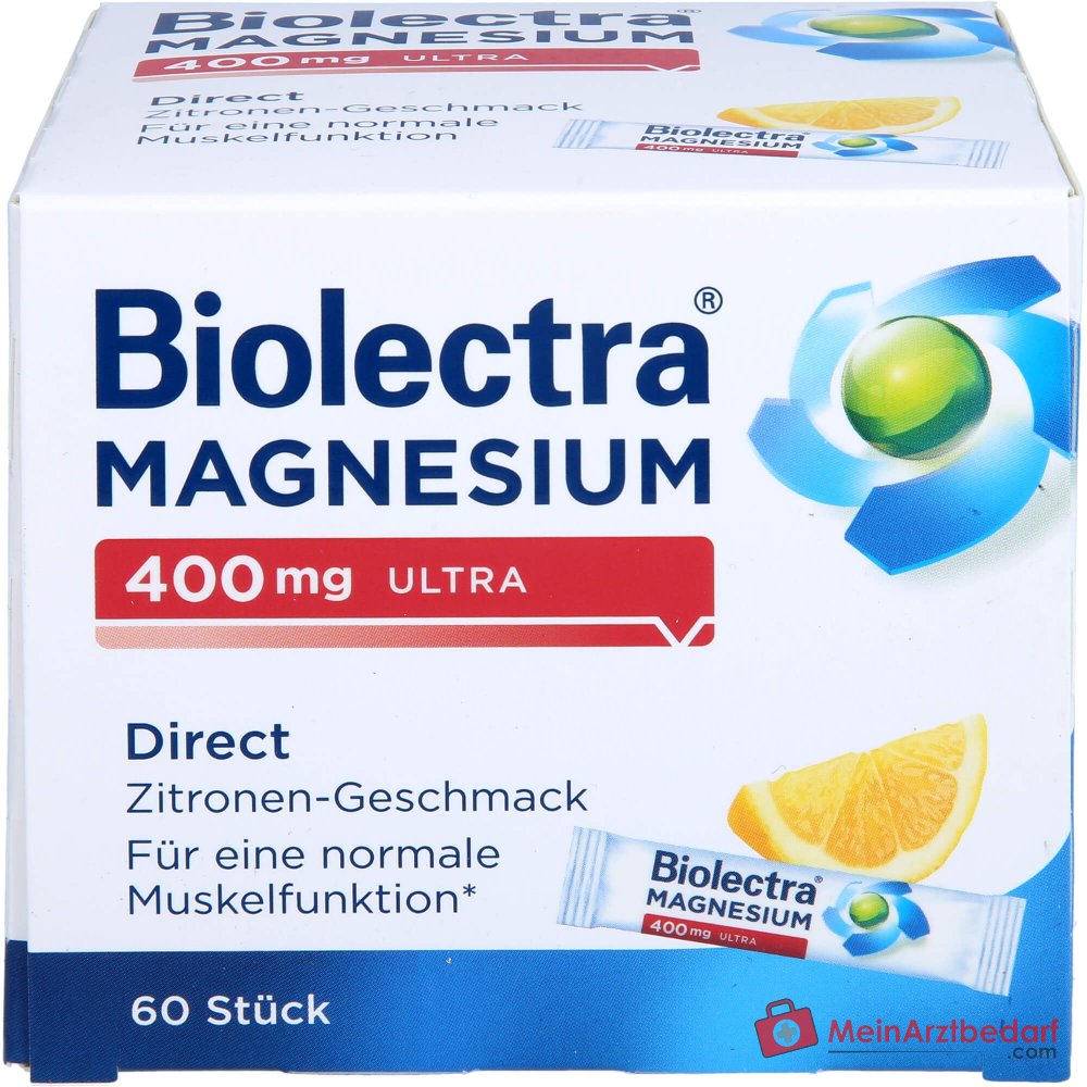 Biolectra Magnesium 400 mg ultra Direct Zitrone Magnesiumoxid Micro-Pellets, 60 Sticks.