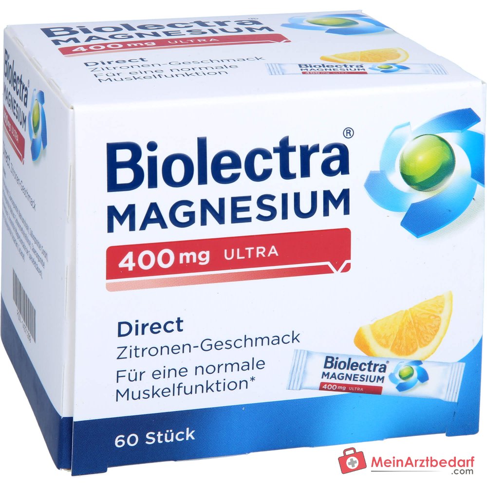 Biolectra Magnesium 400 mg ultra Direct Zitrone Magnesiumoxid Micro-Pellets, 60 Sticks.