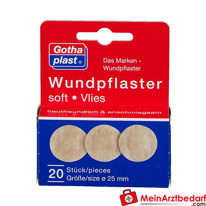 Gothaplast® emplastros para feridas velo macio (hipoalergénico) 2,5 cm de diâmetro, 20 unidades.