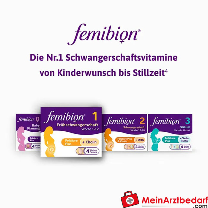 Femibion® 1 no início da gravidez (semana 1-12), 56 unidades.