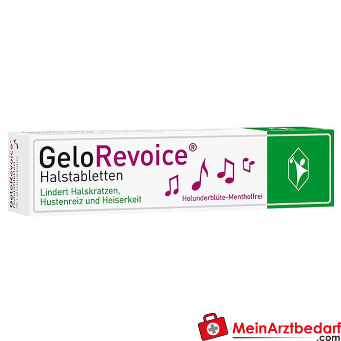GeloRevoice 润喉片（不含接骨木花薄荷醇），用于治疗声音嘶哑，20 片装。