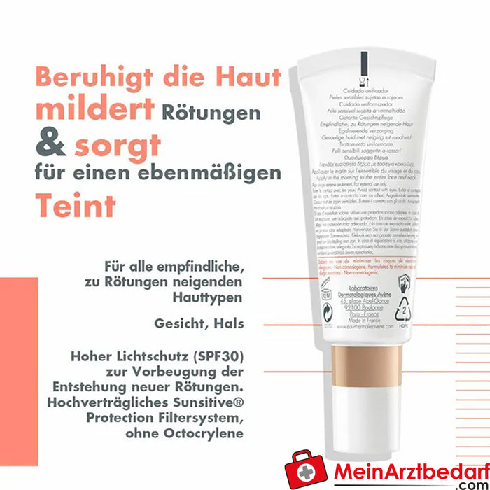 Avène Antirougeurs Cuidado Facial com Cor SPF 30 - cobertura visível da vermelhidão, 40ml