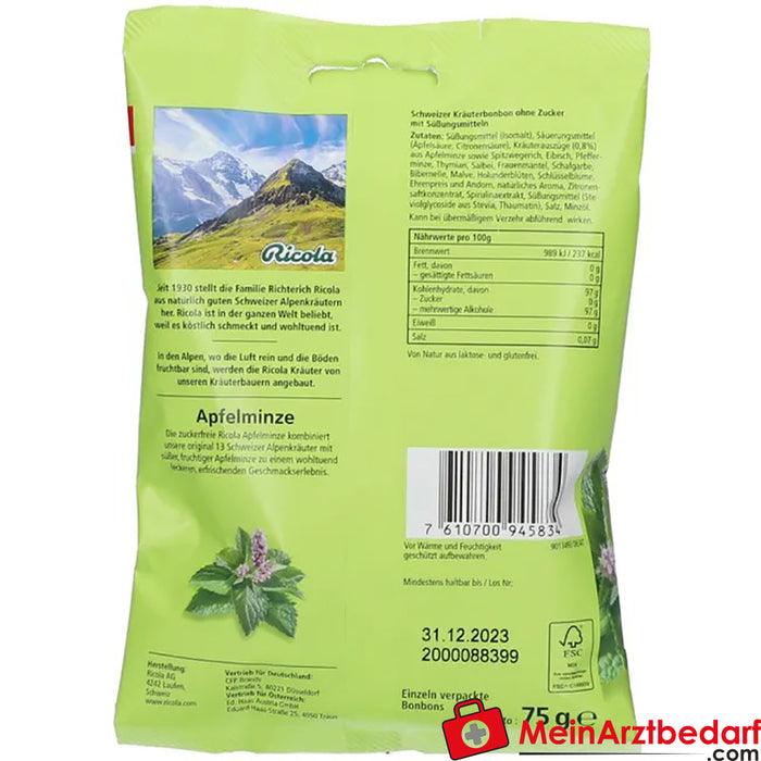 Ricola® Caramelos de hierbas suizos manzana menta sin azúcar, 75g