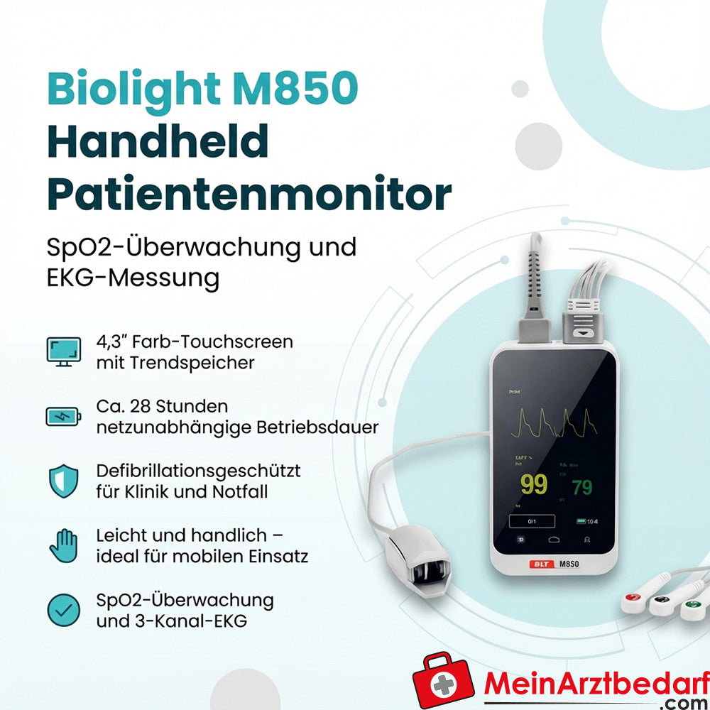 Biolight M850 handheld patient monitor, SpO2 monitoring and 3-lead ECG