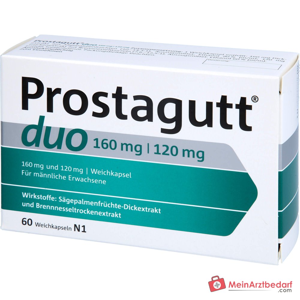Prostagutt duo extrait épais de fruit de palmier scie / extrait sec de racine d'ortie gélules molles 160 mg/120 mg, 60 pièces.