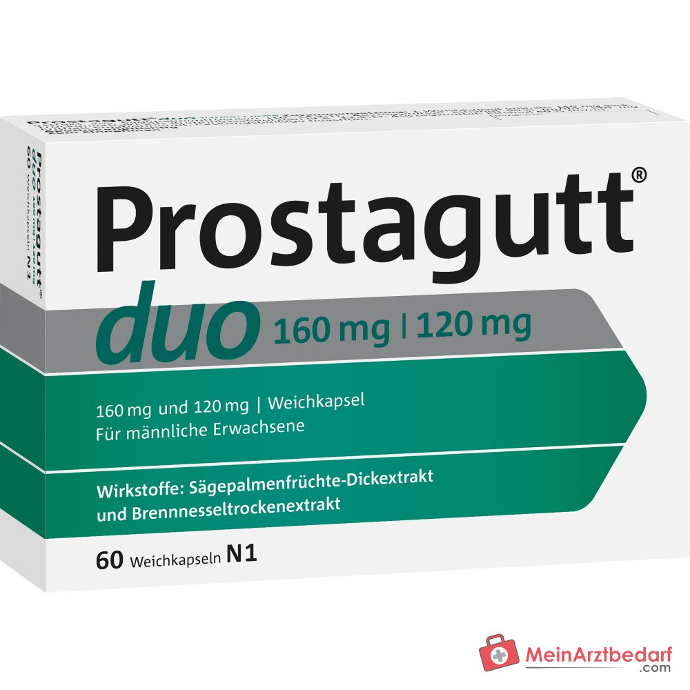 Prostagutt duo extrait épais de fruit de palmier scie / extrait sec de racine d'ortie gélules molles 160 mg/120 mg, 60 pièces.