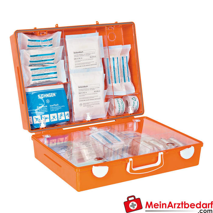 First aid kit according to DIN 13157 I with practical wall mount