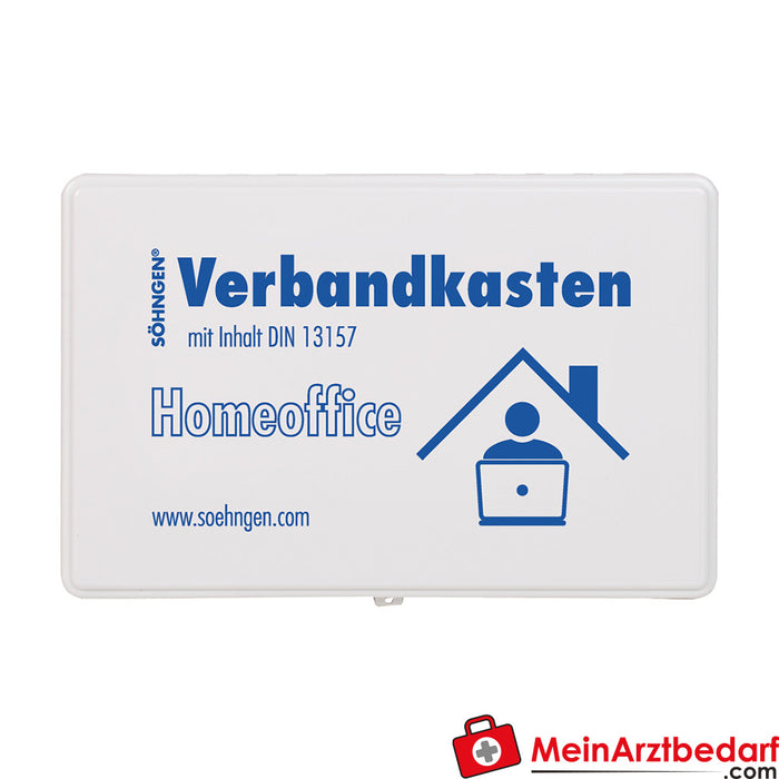 Söhngen Kit de primeiros socorros para escritório em casa DIN 13157 com suporte de parede, plástico branco