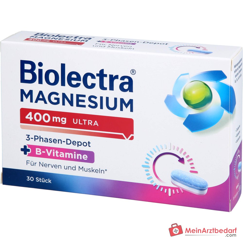 Biolectra Magnesium 400 mg Ultra 3-Phasen-Depot Magnesium / Vitamin B1 / Vitamin B2 / Vitamin B6 / Vitamin B12 Tabletten, 30 St..