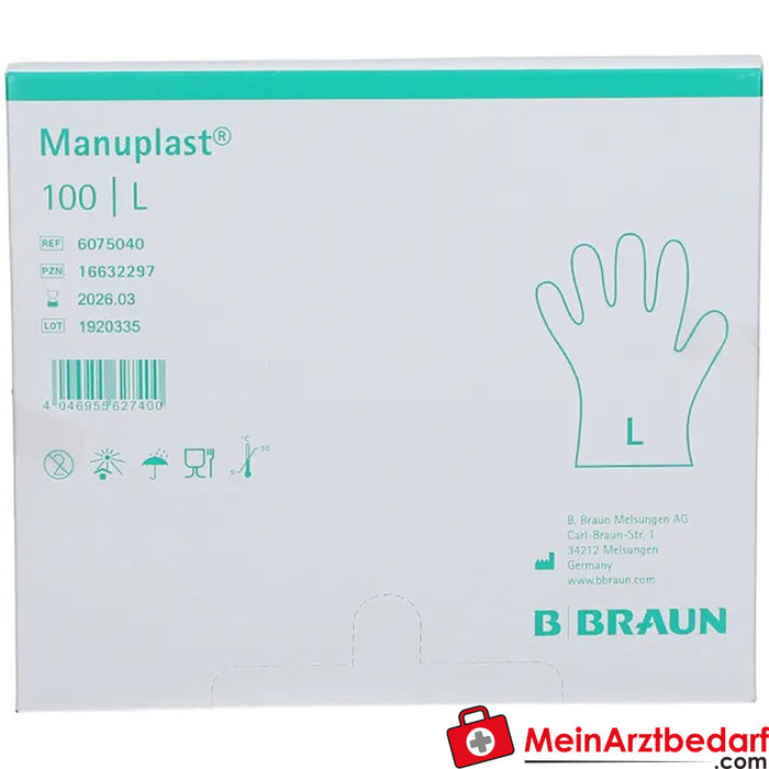 Manuplast® tek kullanımlık eldivenler L beden, 100 adet.