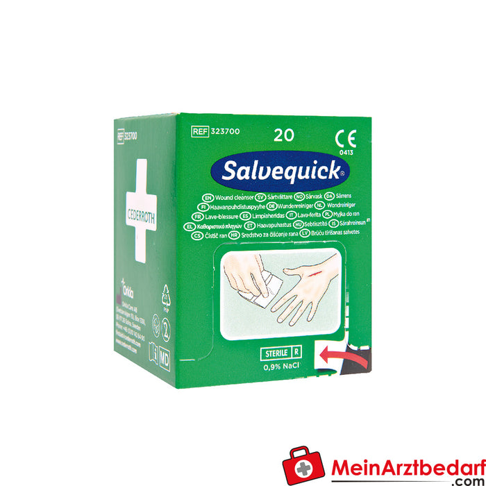 Salvequick toalhetes de limpeza estéreis para feridas 0,9% NaCl | 20 unid.