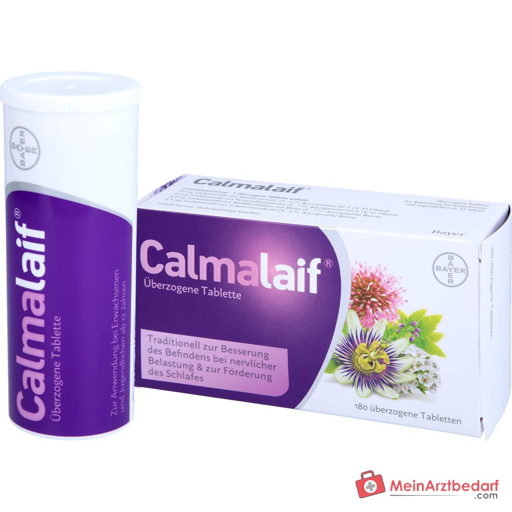 Calmalaif kruidengeneesmiddel (valeriaan, passiebloem, zwarte brandnetel, meidoorn) omhulde tabletten
