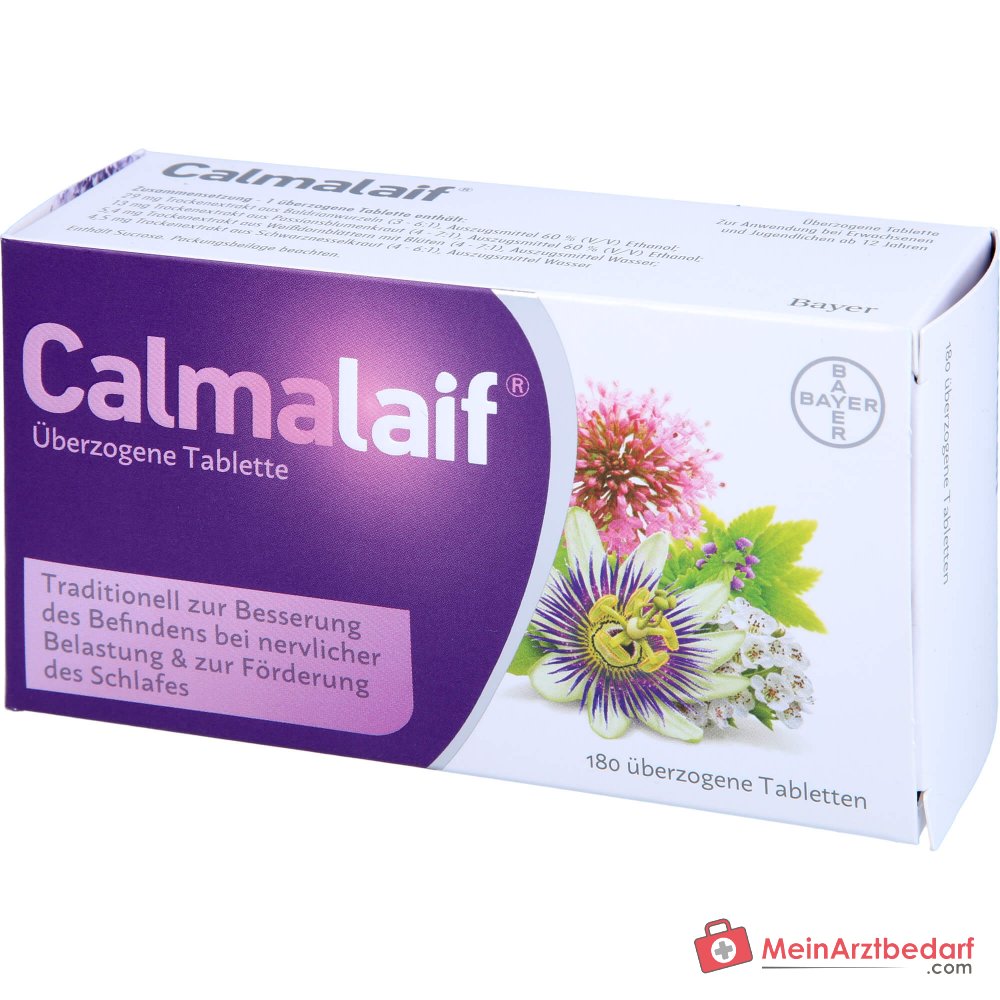 Calmalaif kruidengeneesmiddel (valeriaan, passiebloem, zwarte brandnetel, meidoorn) omhulde tabletten