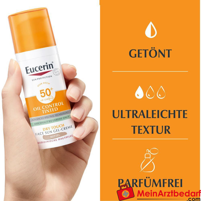 Eucerin® Oil Control Gel-Creme Solar com Cor para o Rosto com SPF 50+ - para pele oleosa e com imperfeições, 50ml