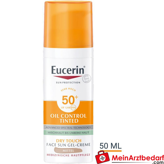 Eucerin® Oil Control Crema-Gel solare colorata per il viso con SPF 50+ - per pelli grasse e con imperfezioni, 50ml