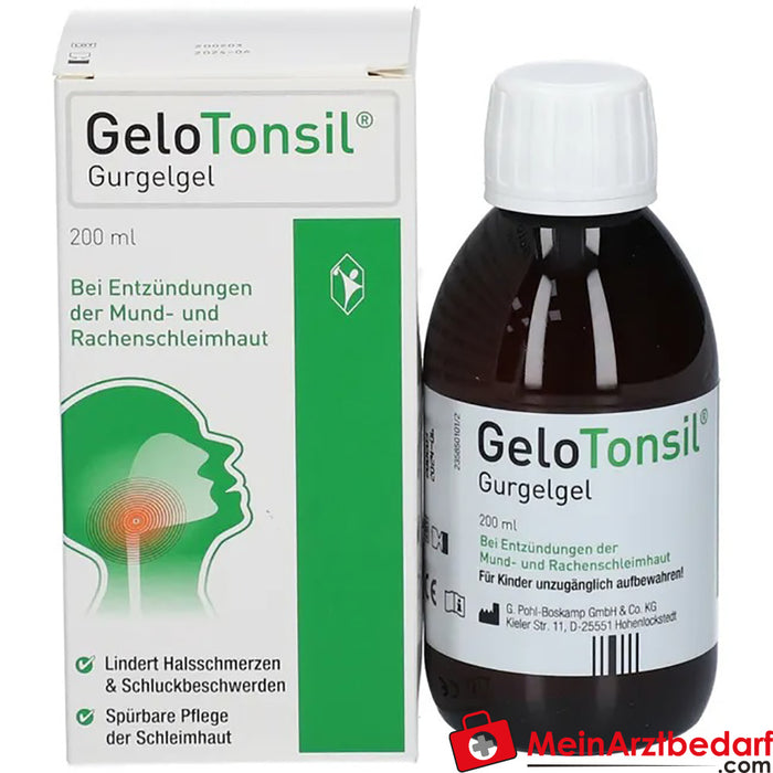 Le gel en gargarisme GeloTonsil soulage les maux de gorge et les difficultés de déglutition, 200ml