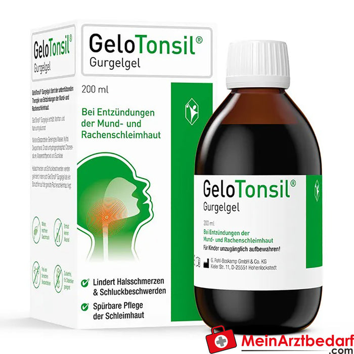 Le gel en gargarisme GeloTonsil soulage les maux de gorge et les difficultés de déglutition, 200ml