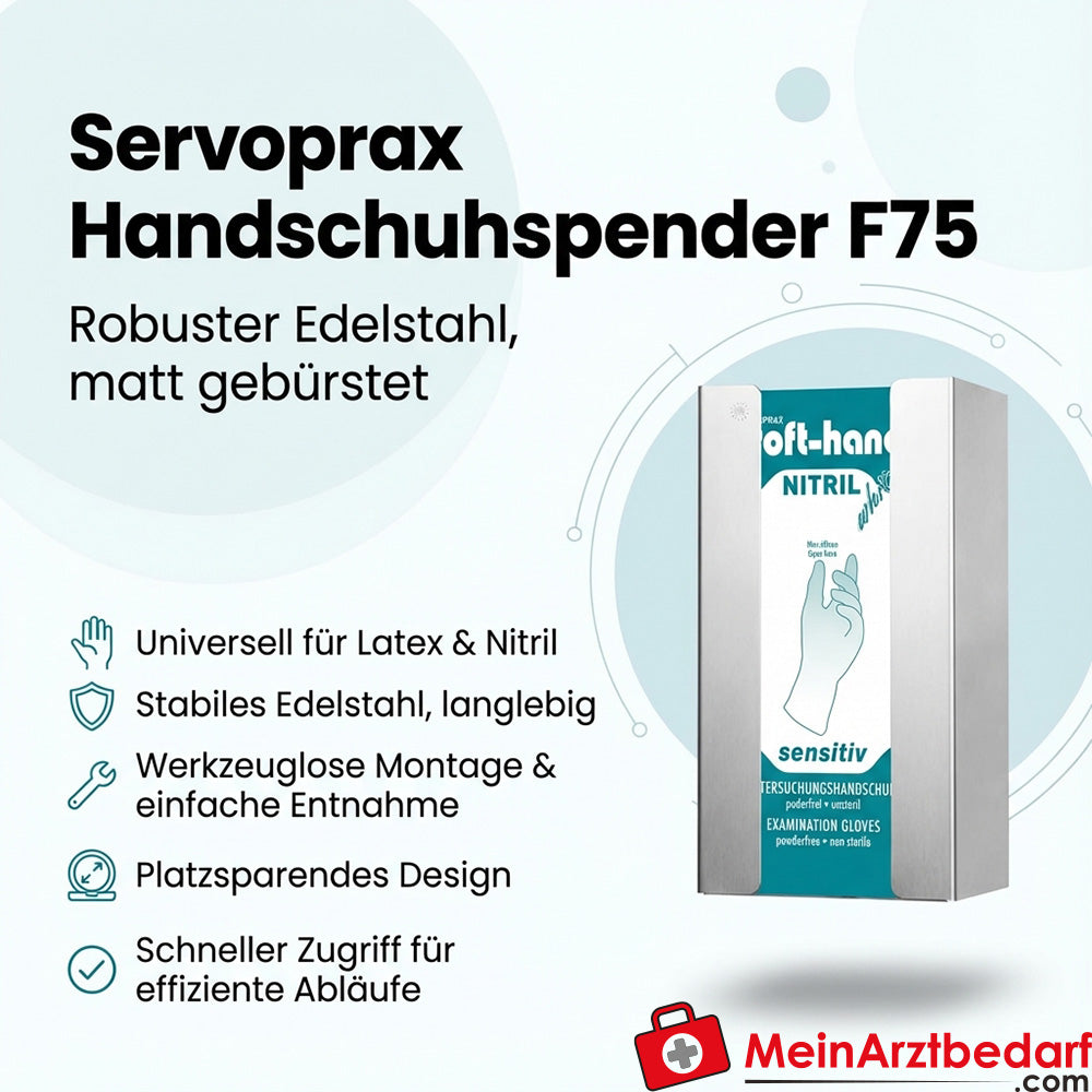 Servoprax Handschuhspender F75 Edelstahl matt gebürstet Wandhalter für 1 Spenderkarton Latex Nitril