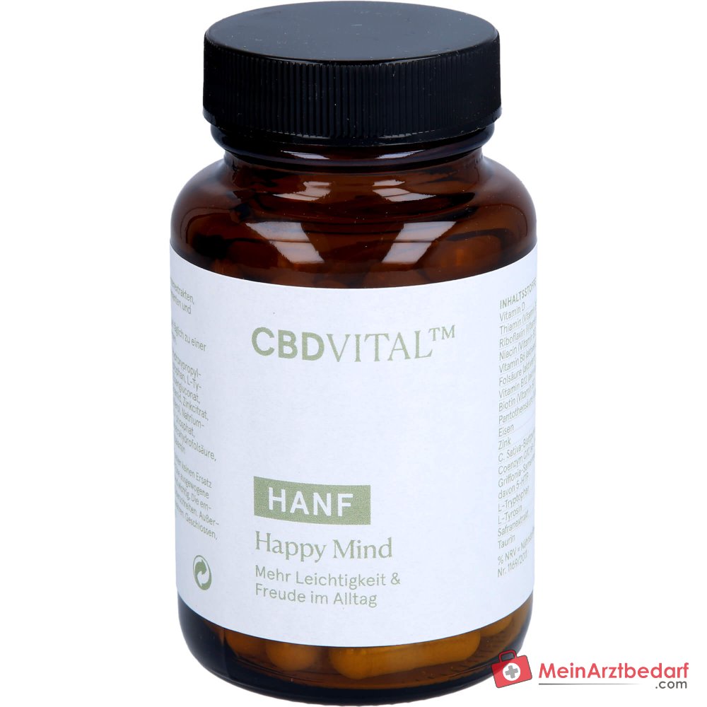 CBD VITAL Gélules de chanvre Happy Mind avec Griffonia (5-HTP) 60 pièces