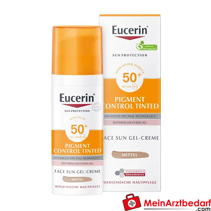 Eucerin® Pigment Control Tinted Face Sun Gel-Cream SPF 50+ - Protezione solare colorata contro le macchie di pigmentazione, 50ml