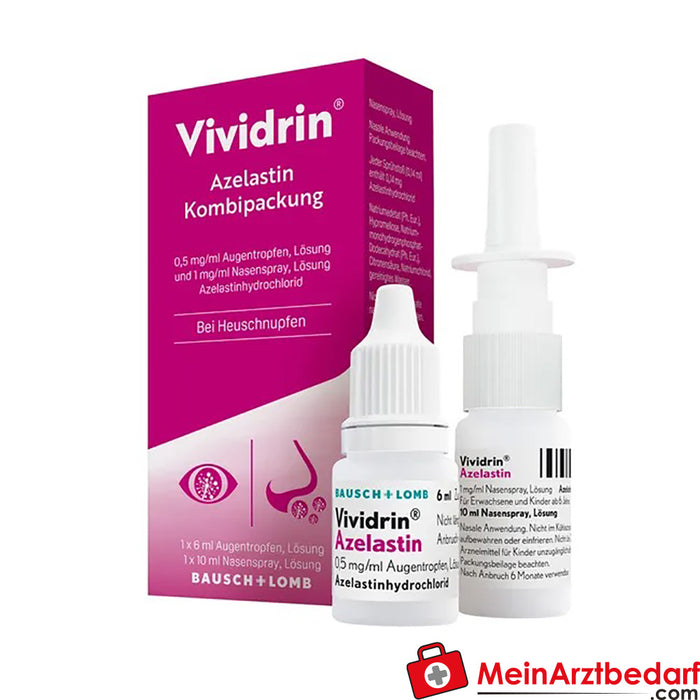 Embalagem combinada de Vividrin Azelastina 0,5mg/ml e 1mg/ml