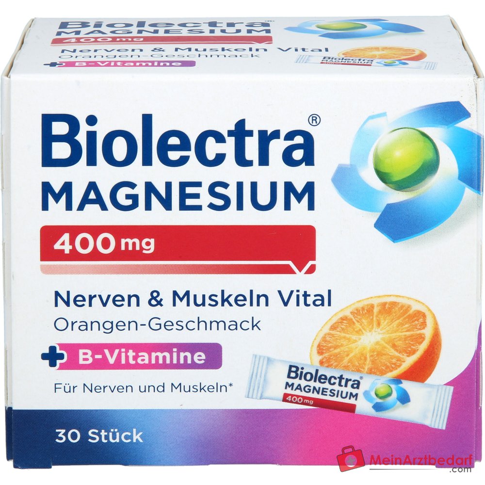 Biolectra Magnesium 400 mg Nerven & Muskeln Vital Magnesium / Vitamin B1 / Vitamin B2 / Vitamin B6 / Vitamin B12 Micro-Pellets, 30 Sticks.