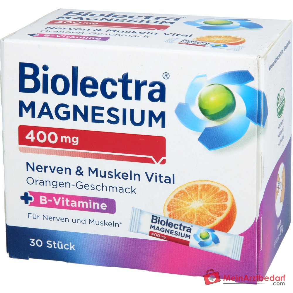 Biolectra Magnesium 400 mg Nerven & Muskeln Vital Magnesium / Vitamin B1 / Vitamin B2 / Vitamin B6 / Vitamin B12 Micro-Pellets, 30 Sticks.
