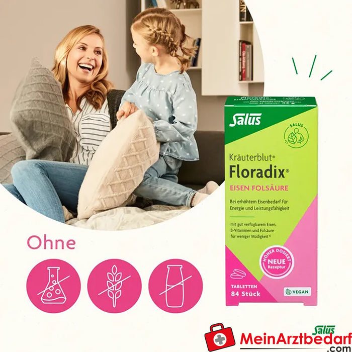 Salus® Kräuterblut® Floradix® Kwas foliowy z żelazem, 84 szt.