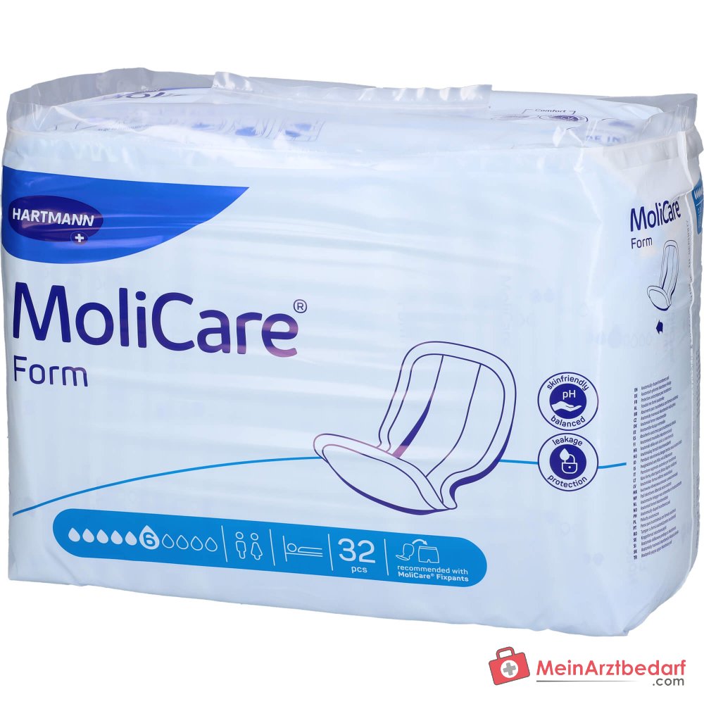 Hartmann MoliCare Form 6 Tropfen Inkontinenzvorlagen mit Folienrückseite, 128 Stück (4 x 32 Stück)