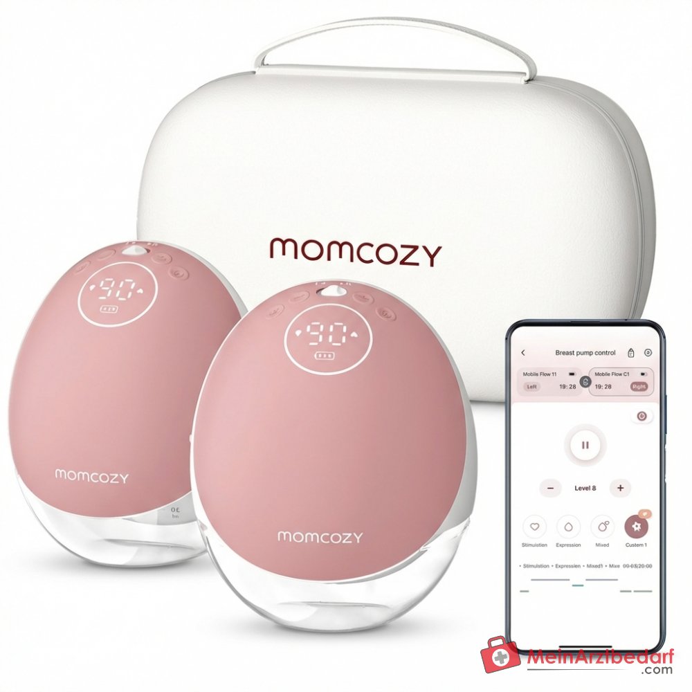 Momcozy Mobile Flow M9 freihändige elektrische Milchpumpe mit App-Steuerung, 3. Generation Motor 300 mmHg, 15 Saugstufen, Bluetooth, DoubleFit-Flansch 24 mm, Tritan-Behälter 150 ml, 1800 mAh Akku