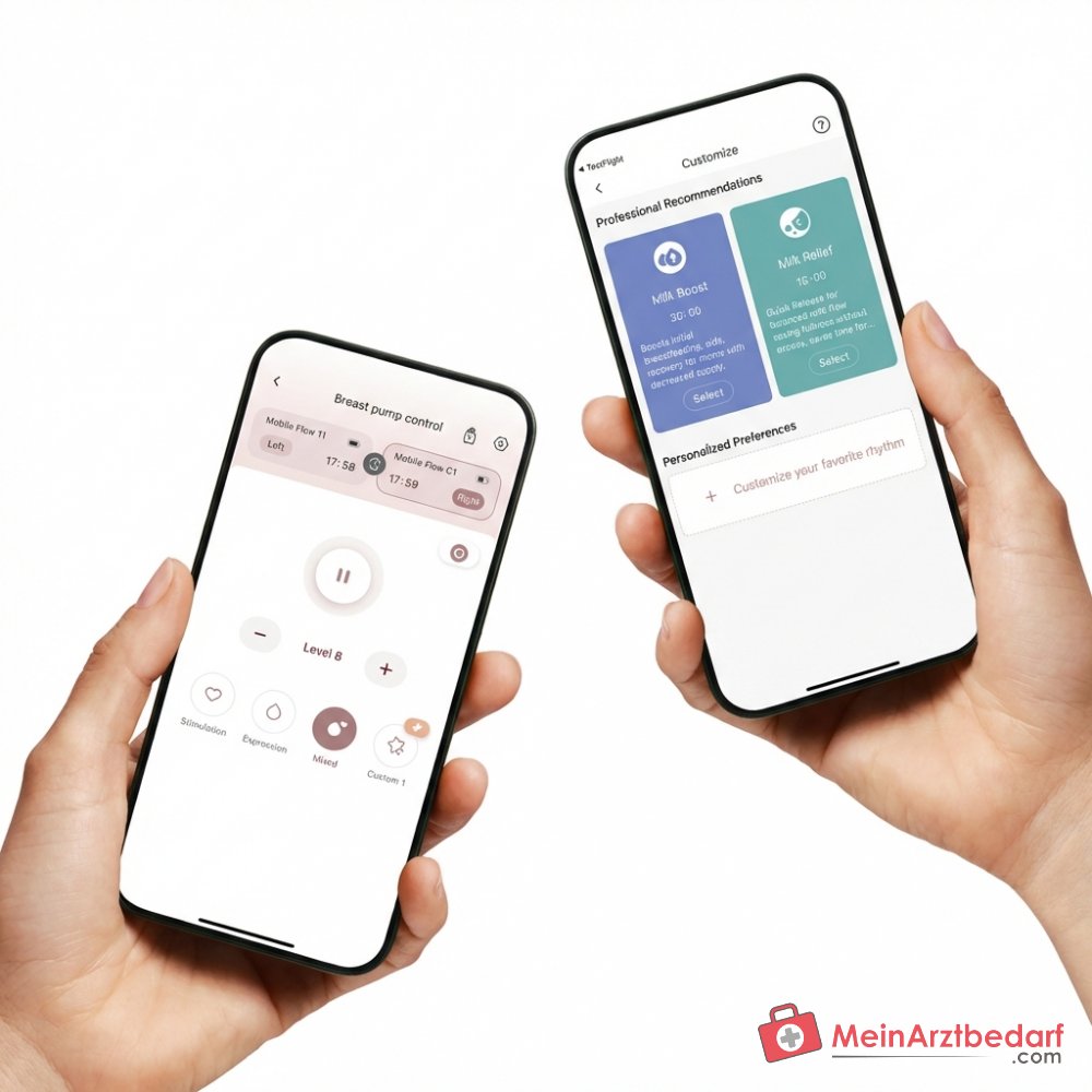 Momcozy Mobile Flow M9 freihändige elektrische Milchpumpe mit App-Steuerung, 3. Generation Motor 300 mmHg, 15 Saugstufen, Bluetooth, DoubleFit-Flansch 24 mm, Tritan-Behälter 150 ml, 1800 mAh Akku
