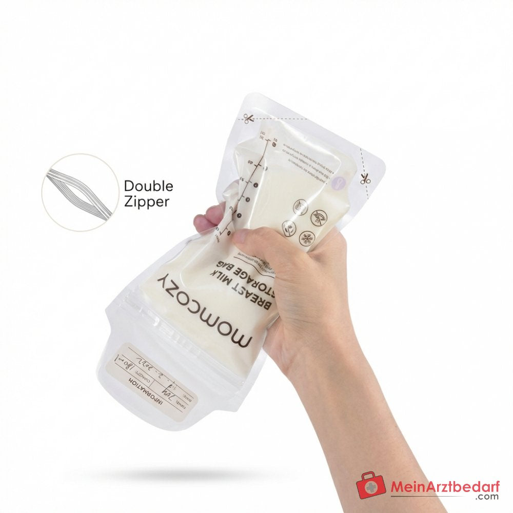 Momcozy Muttermilchbeutel 180 ml mit Temperaturanzeige, doppelter Versiegelung und auslaufsicherem Design, BPA-frei, vorsterilisiert, 50 Stück