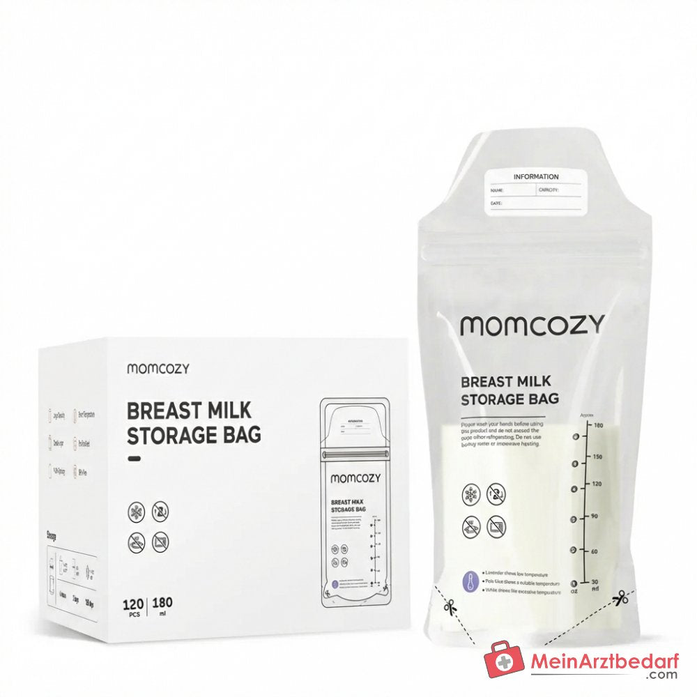 Momcozy Muttermilchbeutel 180 ml mit Temperaturanzeige, doppelter Reissverschluss, BPA-frei, vorsterilisiert, 120 Stück