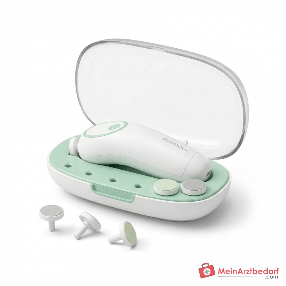 Momcozy NC02 Elektrische Baby-Nagelfeile mit 360° LED-Ringlicht, 4 Geschwindigkeitsstufen, 7 Schleifaufsätze, leise unter 35 dB, USB-C aufladbar