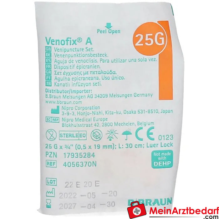 Venofix® 安全静脉点 25 G 0.5x19 mm 30 cm 橙色，1 件。